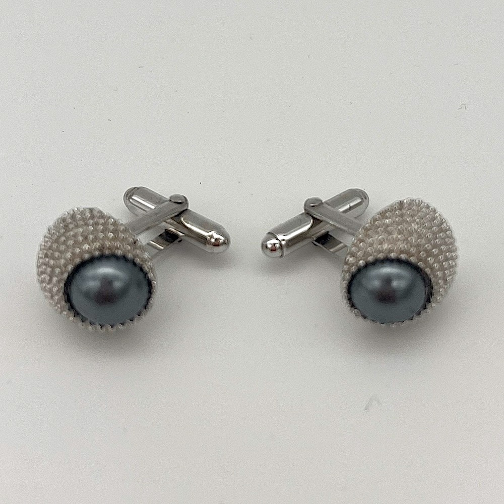 Erwin Pearl - Cufflinks - Textured Silver Tone & Blue Grey Glass Pearls - NWOT - Picture 3 of 6
